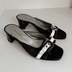 Tahari Black and White Women's Mules with Buckle